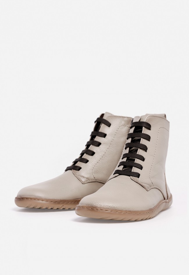 Botines barefoot de piel Kaola 2753 beige — con cordones y cremallera lateral