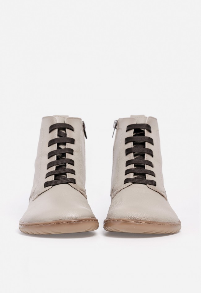Botines barefoot de piel Kaola 2753 beige — con cordones y cremallera lateral