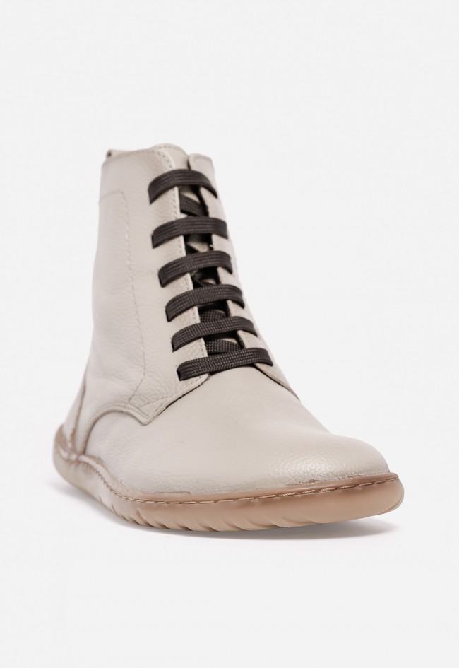 Botines barefoot de piel Kaola 2753 beige — con cordones y cremallera lateral
