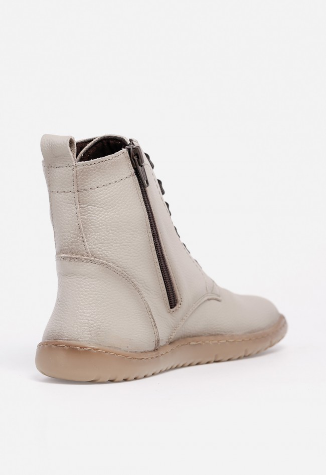Botines barefoot de piel Kaola 2753 beige — con cordones y cremallera lateral