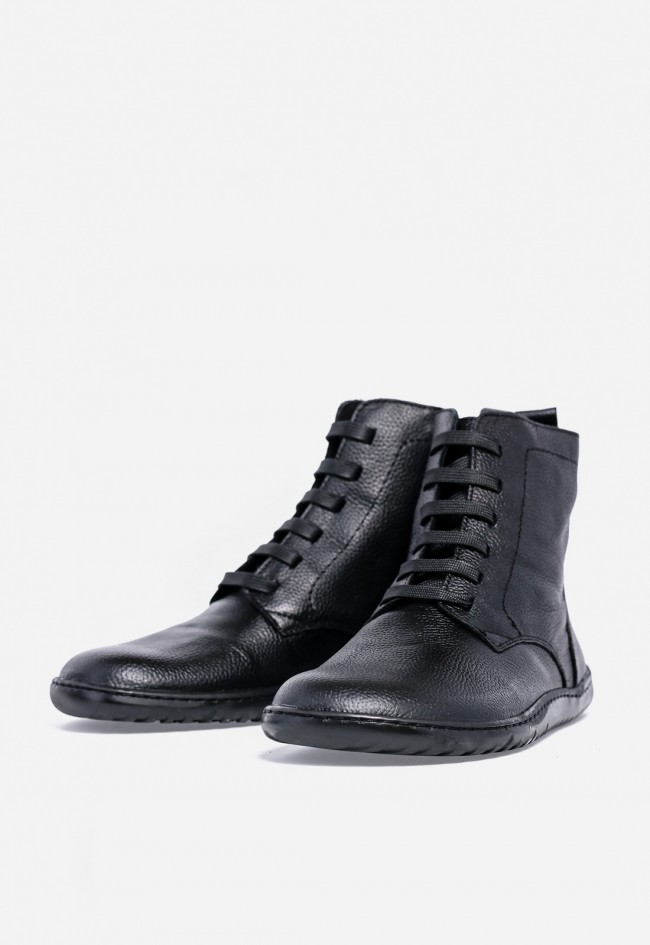 Botines barefoot de piel Kaola 2753 negro — con cordones y cremallera lateral