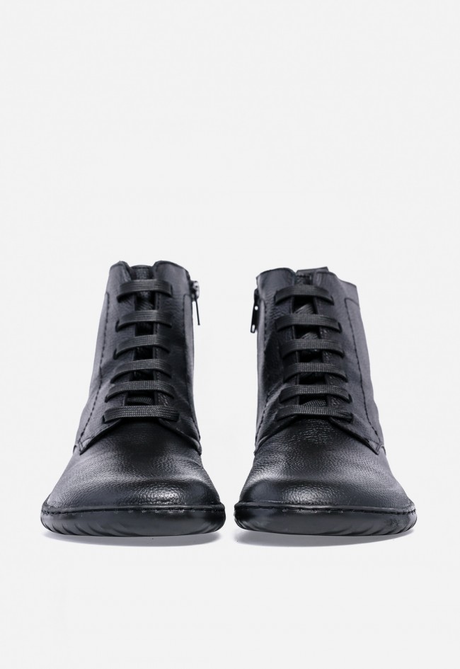 Botines barefoot de piel Kaola 2753 negro — con cordones y cremallera lateral