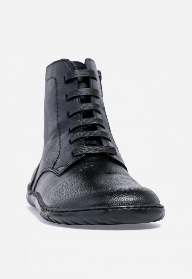 Botines barefoot de piel Kaola 2753 negro — con cordones y cremallera lateral