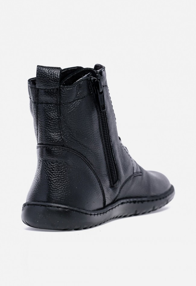 Botines barefoot de piel Kaola 2753 negro — con cordones y cremallera lateral