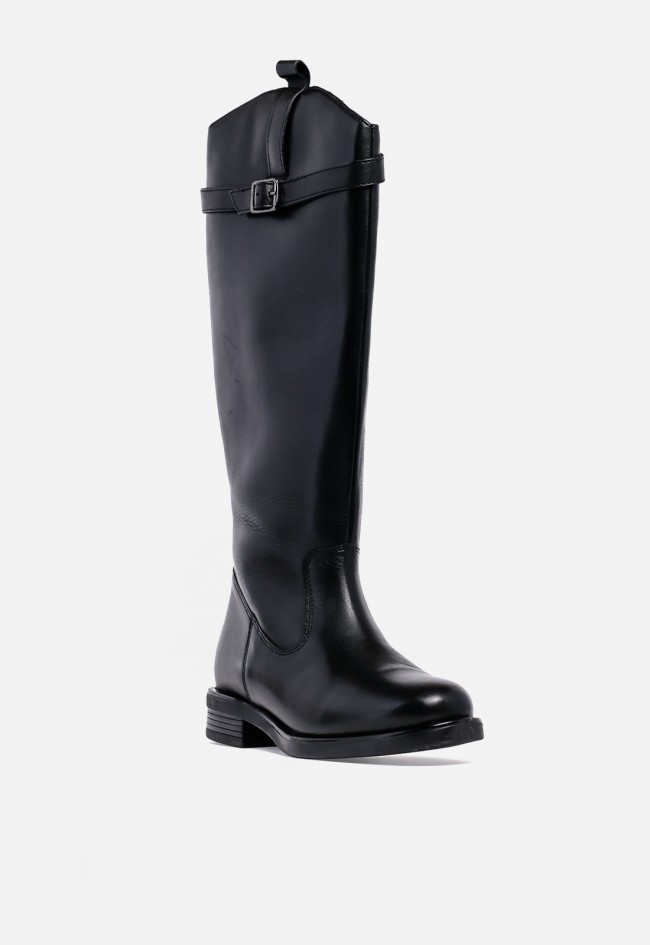 Bota alta de piel Carmina Jhilton 68-2812 negra — diseño clásico con hebilla lateral