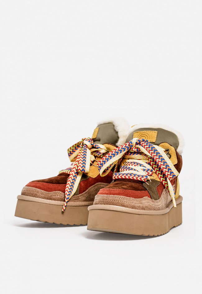 Botines mujer Unique Moon 03 de piel y textil multicolor con plataforma