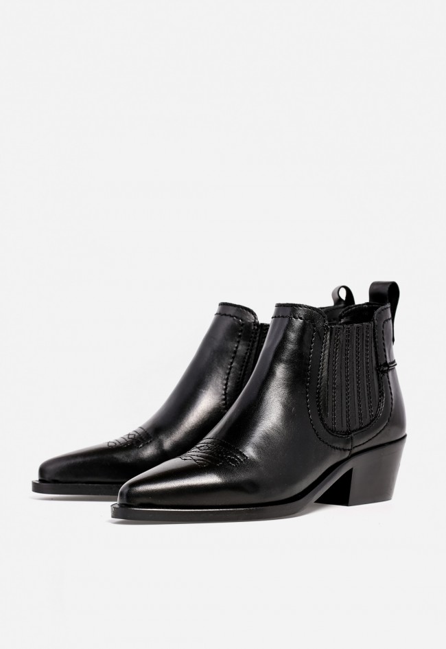 Botín cowboy piel de mujer negro Glo kora 7231