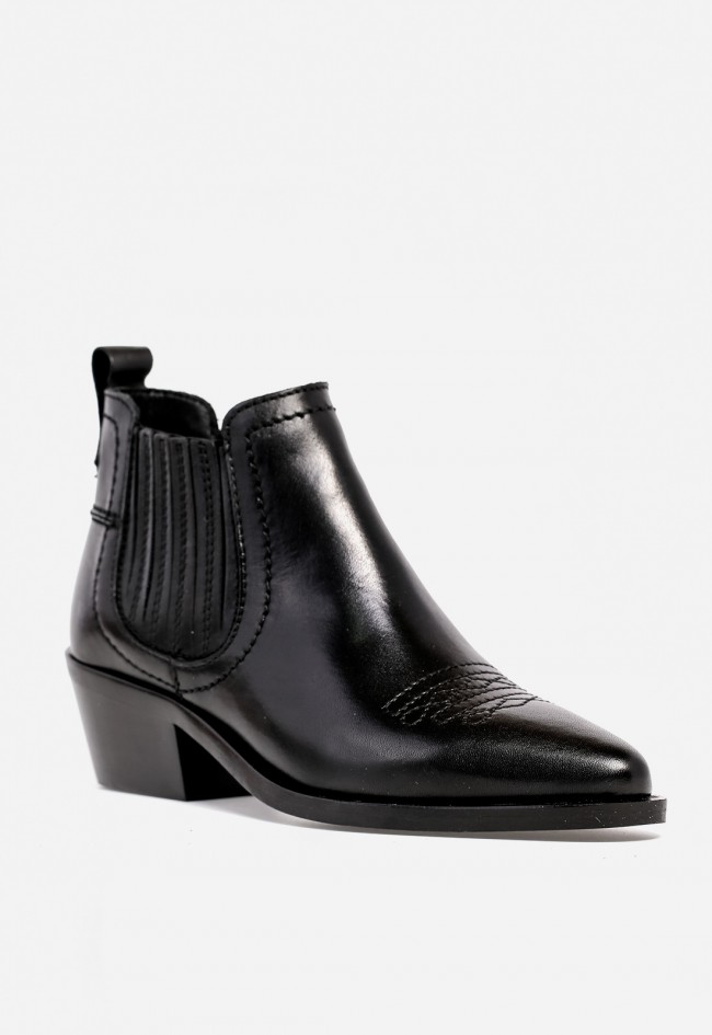 Botín cowboy piel de mujer negro Glo kora 7231
