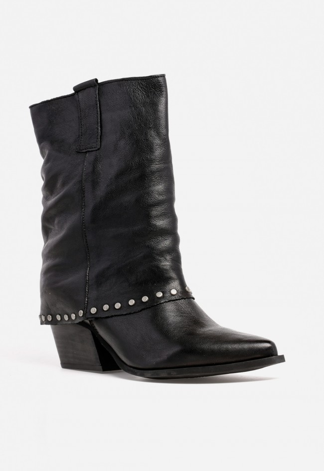 Botín cowboy con polaina y tachas de mujer negro Glo tex3000