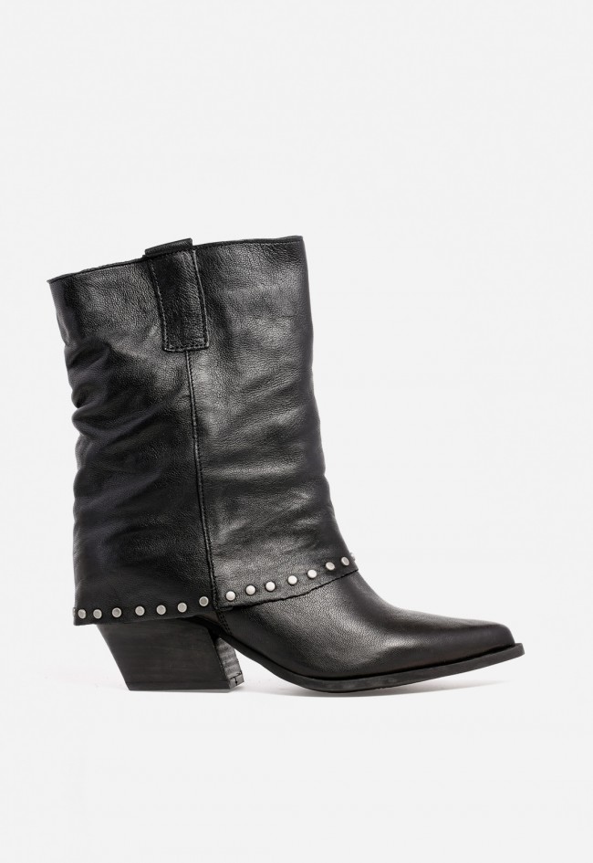 Botín cowboy con polaina y tachas de mujer negro Glo tex3000