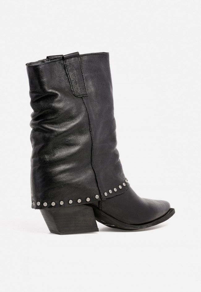 Botín cowboy con polaina y tachas de mujer negro Glo tex3000