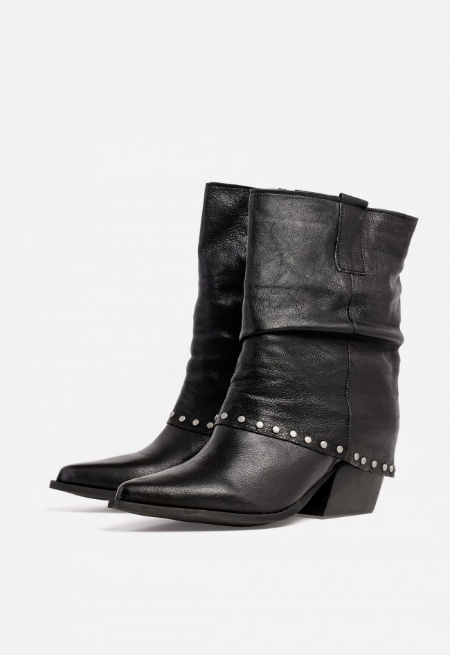 Botín cowboy con polaina y tachas de mujer negro Glo tex3000