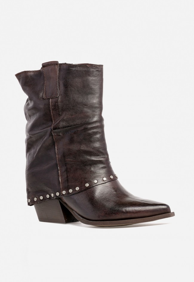 Botín cowboy con polaina y tachuelas de mujer marrón Glo tex3000