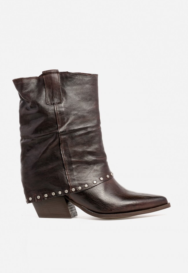 Botín cowboy con polaina y tachuelas de mujer marrón Glo tex3000