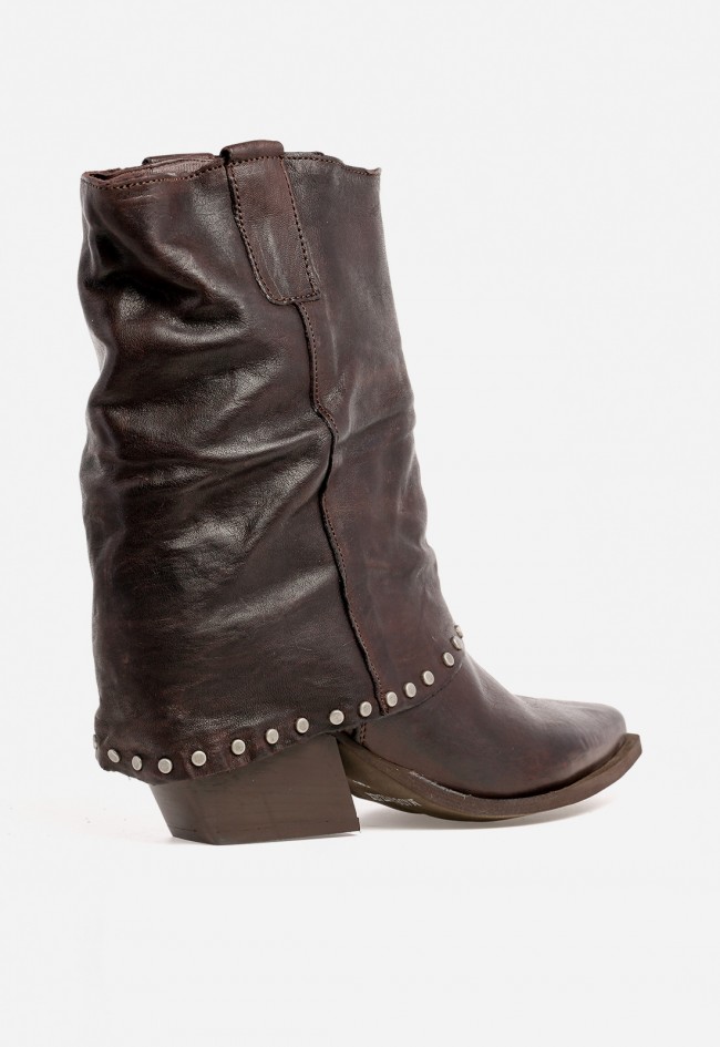 Botín cowboy con polaina y tachuelas de mujer marrón Glo tex3000