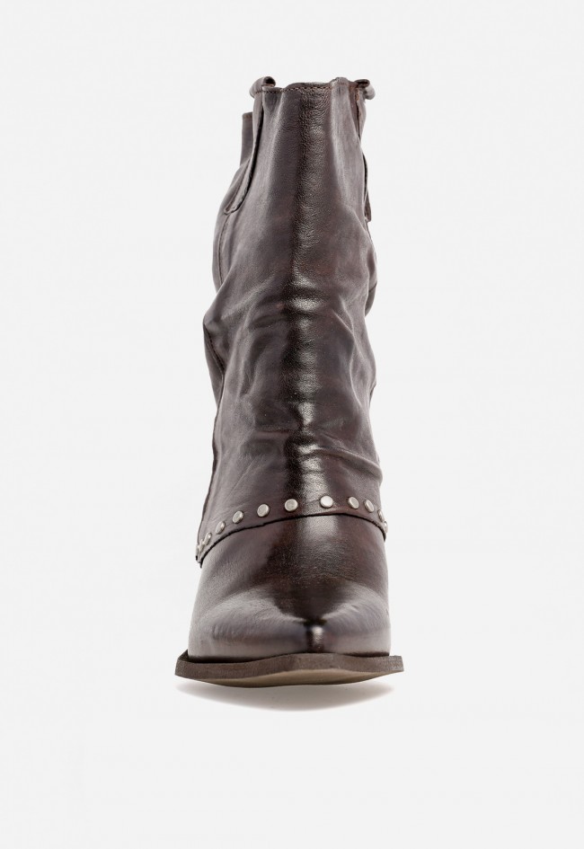 Botín cowboy con polaina y tachuelas de mujer marrón Glo tex3000