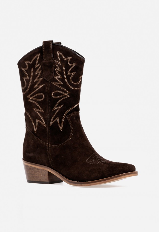 Bota cowboy de piel de mujer moka Glo 6600