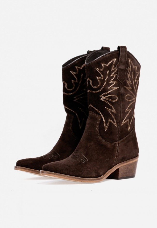 Bota cowboy de piel de mujer moka Glo 6600
