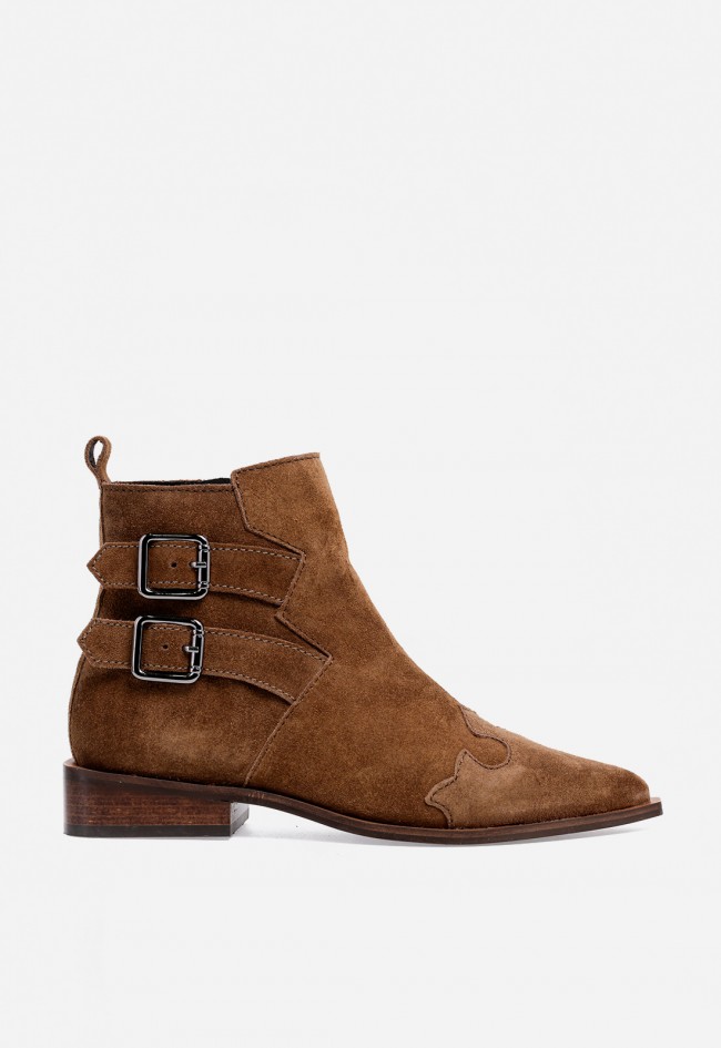 Botín de piel con hebillas de mujer marrón Glo alaska 7438