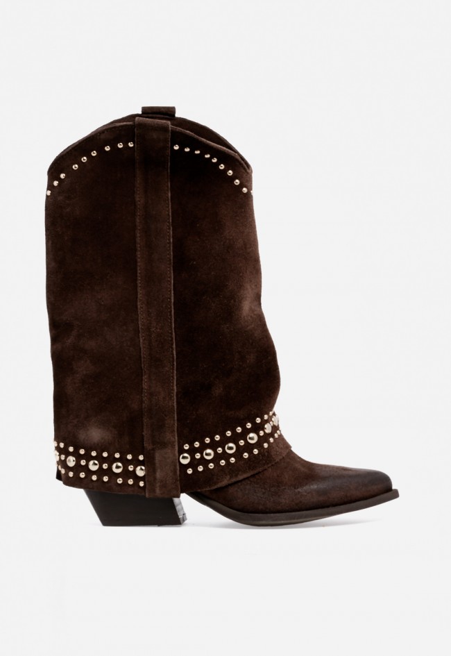 Botín cowboy con polaina y tachuelas de mujer marrón Glo afif