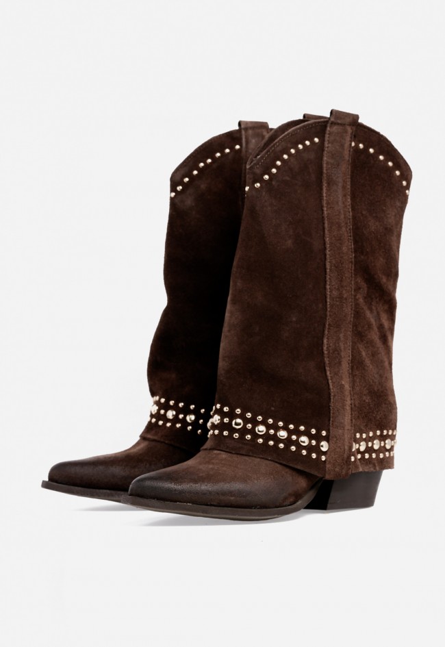 Botín cowboy con polaina y tachuelas de mujer marrón Glo afif