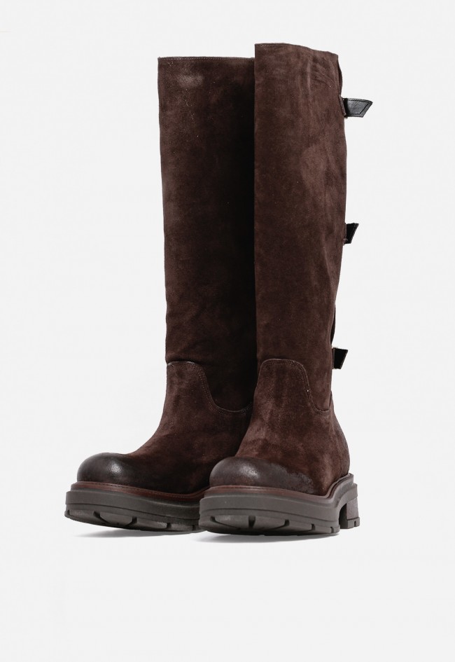 Bota motorista de mujer de piel marrón GLO f8010