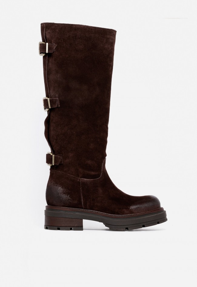 Bota motorista de mujer de piel marrón GLO f8010