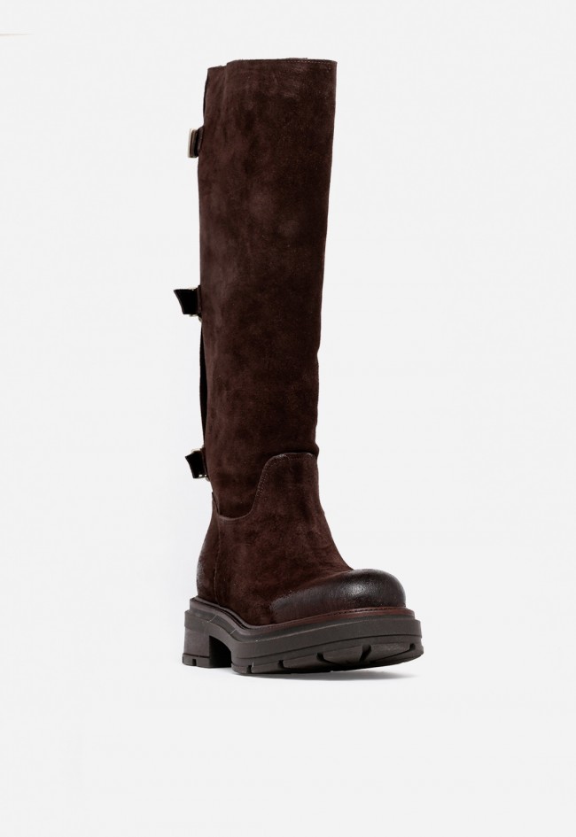 Bota motorista de mujer de piel marrón GLO f8010
