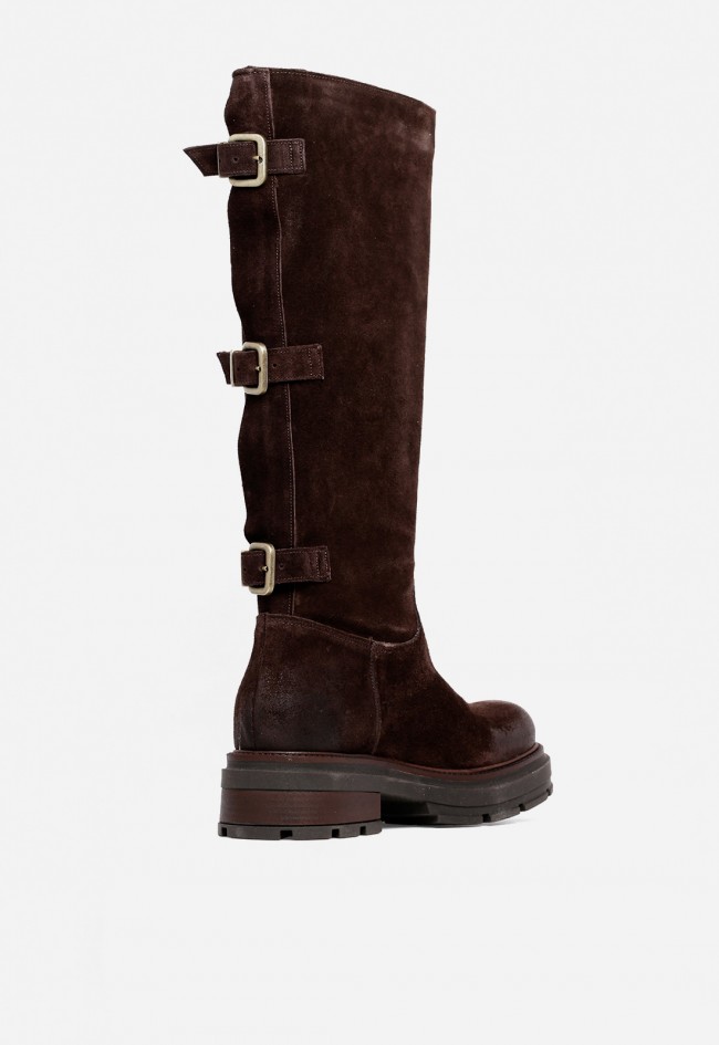 Bota motorista de mujer de piel marrón GLO f8010