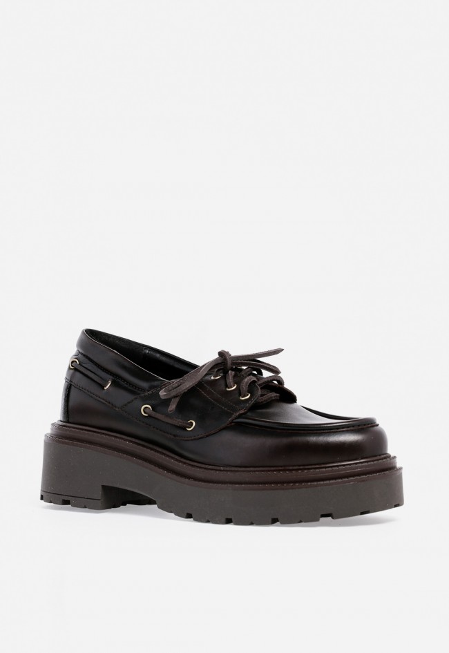 Zapato mocasín de mujer de piel marrón GLO 4005