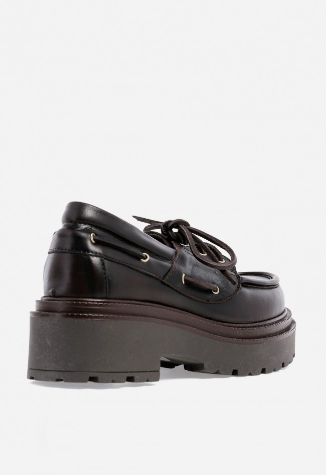 Zapato mocasín de mujer de piel marrón GLO 4005