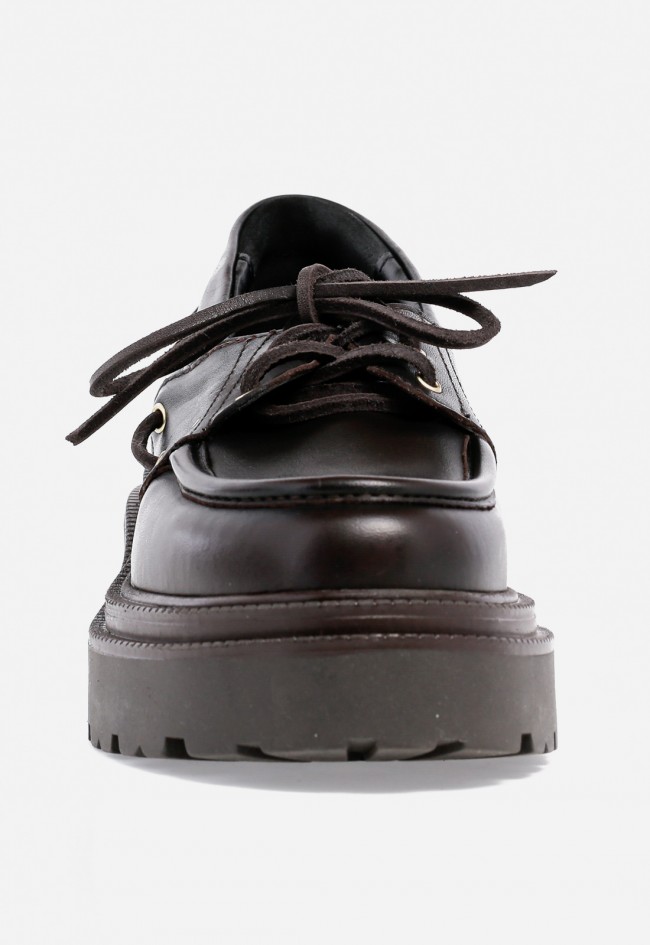 Zapato mocasín de mujer de piel marrón GLO 4005