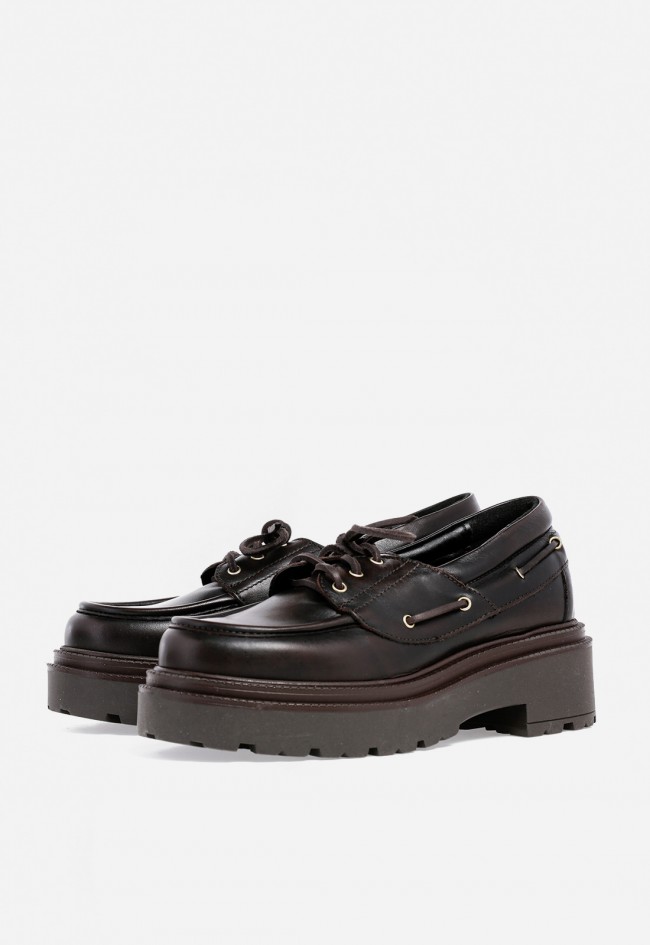 Zapato mocasín de mujer de piel marrón GLO 4005