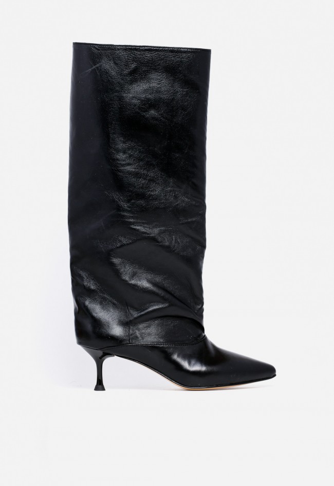 Bota tacón fino de mujer de piel negro Glo aisha 2467