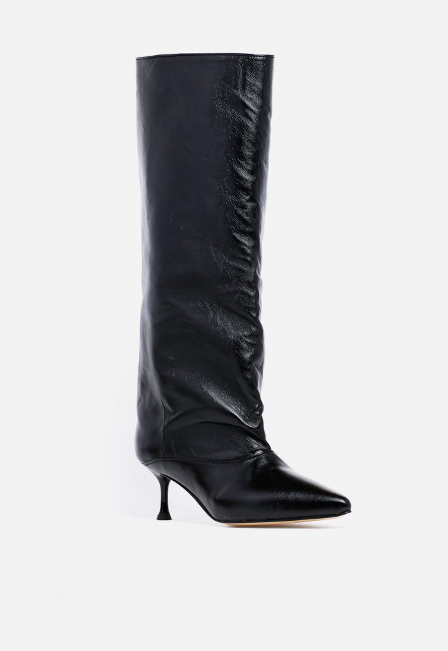 Bota tacón fino de mujer de piel negro Glo aisha 2467