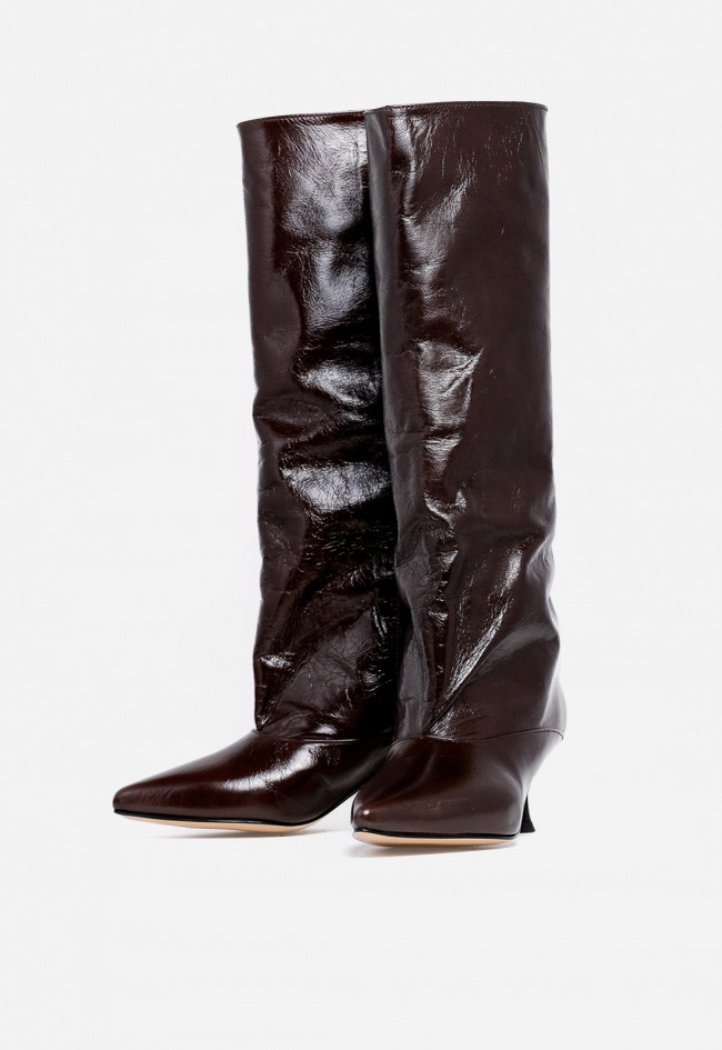 Bota tacón fino de mujer de piel marrón Glo aisha 2467