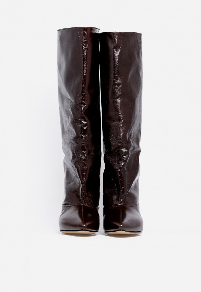Bota tacón fino de mujer de piel marrón Glo aisha 2467