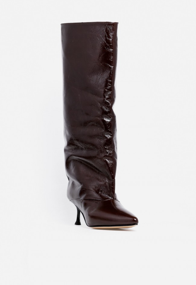 Bota tacón fino de mujer de piel marrón Glo aisha 2467