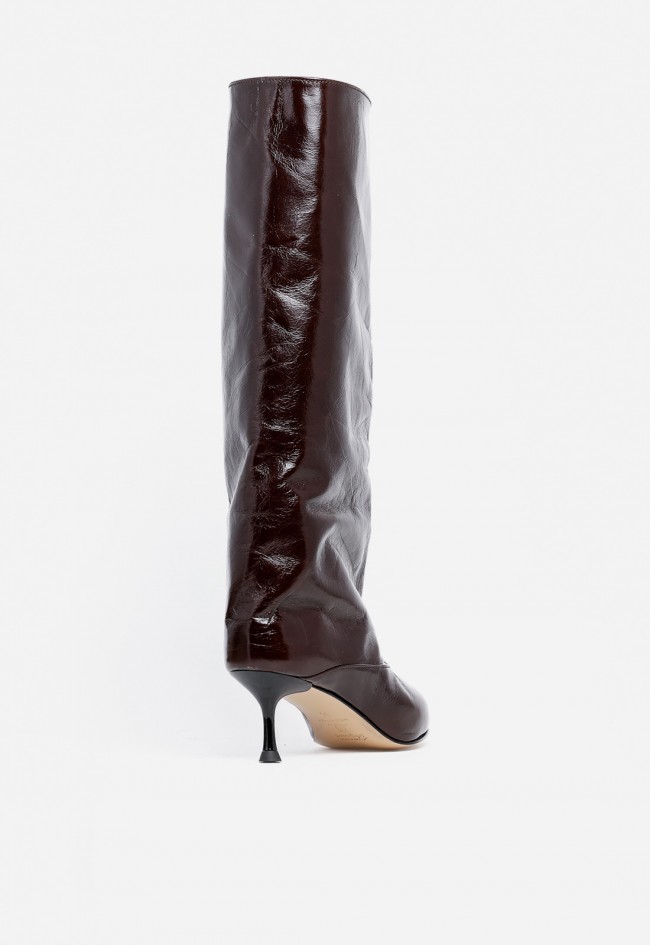 Bota tacón fino de mujer de piel marrón Glo aisha 2467
