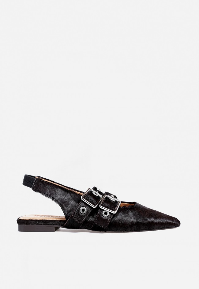 Zapato destalonado efecto pelo y con doble hebilla de mujer negro VAS yrn034