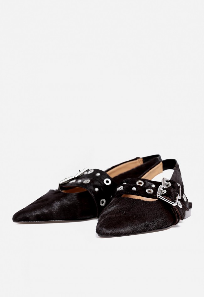 Zapato destalonado efecto pelo y con doble hebilla de mujer negro VAS yrn034