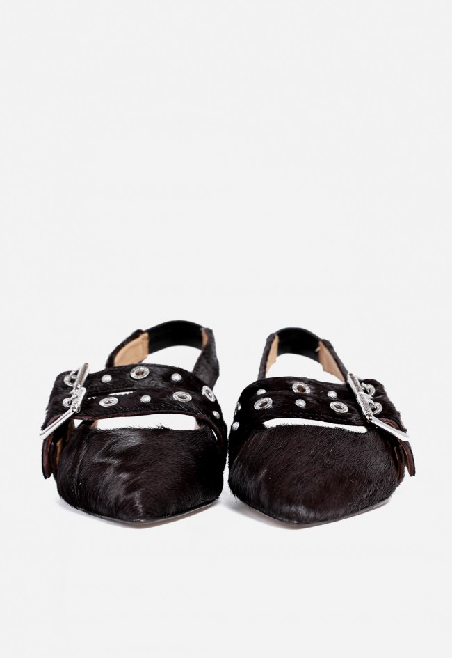 Zapato destalonado efecto pelo y con doble hebilla de mujer negro VAS yrn034