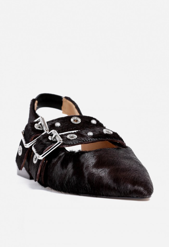 Zapato destalonado efecto pelo y con doble hebilla de mujer negro VAS yrn034