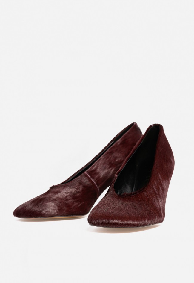 Zapato tacón vestir efecto pelo de mujer burdeos VAS mdc047