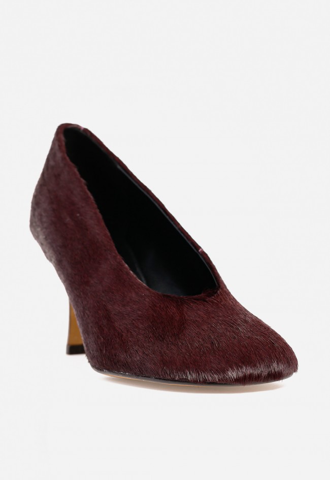 Zapato tacón vestir efecto pelo de mujer burdeos VAS mdc047
