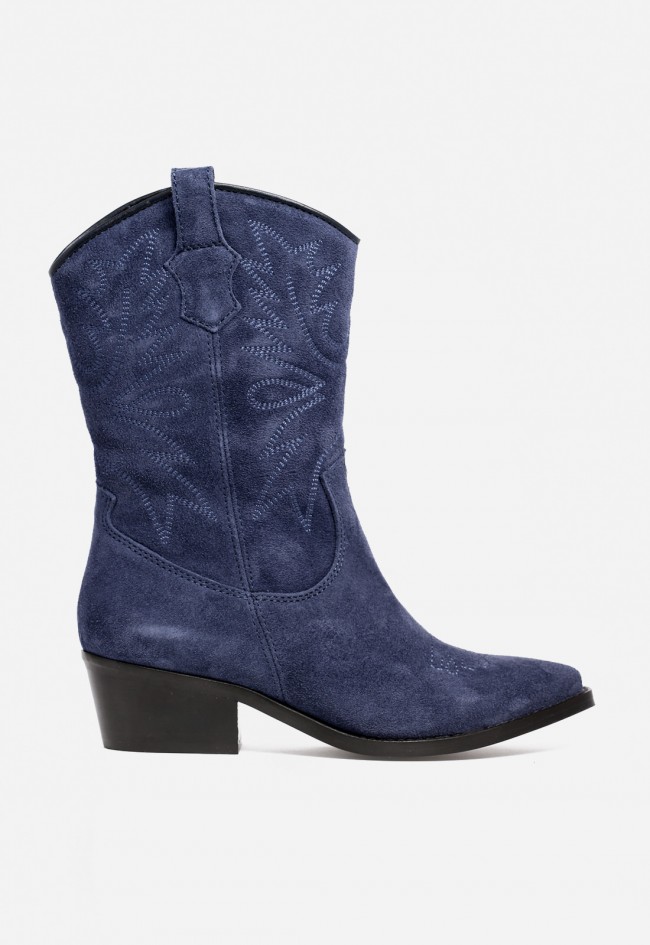 Bota cowboy mujer piel serraje azul GLO 6600 – estilo western auténtico