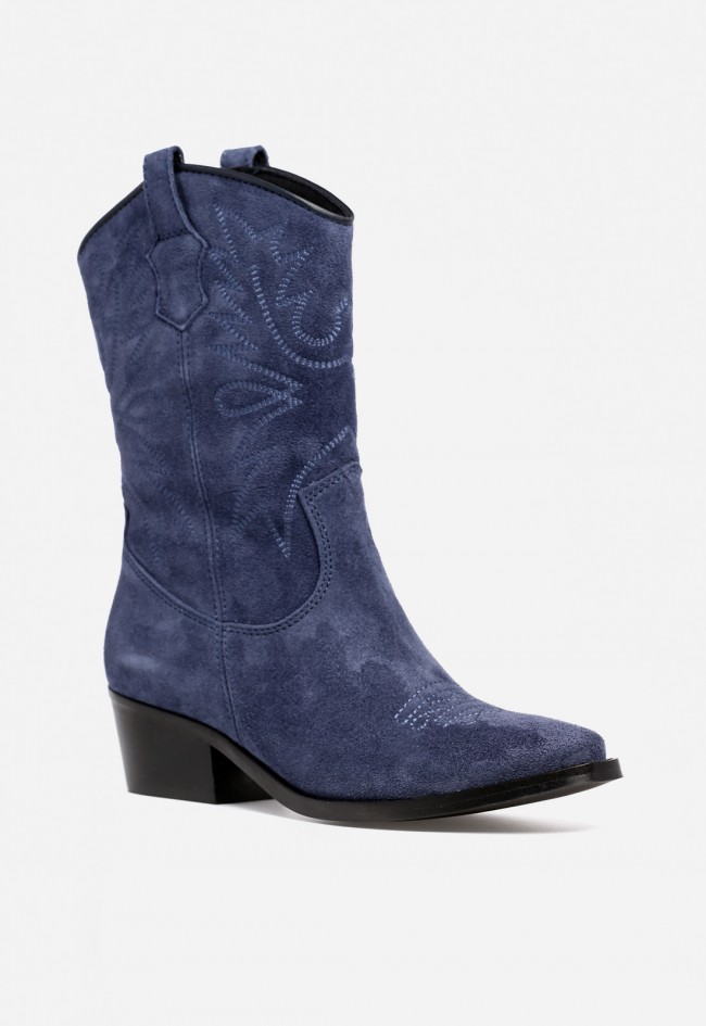 Bota cowboy mujer piel serraje azul GLO 6600 – estilo western auténtico