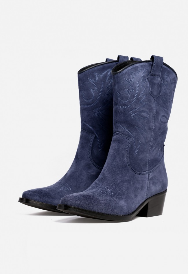 Bota cowboy mujer piel serraje azul GLO 6600 – estilo western auténtico