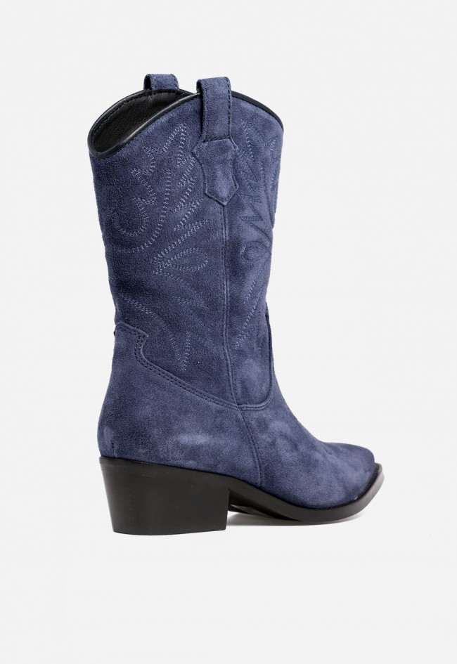 Bota cowboy mujer piel serraje azul GLO 6600 – estilo western auténtico