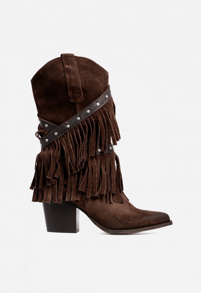 Bota cowboy mujer piel marrón con flecos GLO Parma – estilo western con carácter
